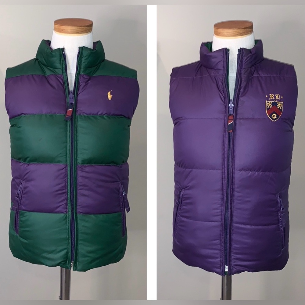 Ralph Lauren Polo Reversible Down Feather Puffer Vest, Purple & Green, Size 6X